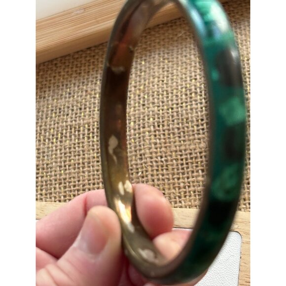 Vintage Green Malachite Stone Bangle Bracelet - Picture 10 of 14